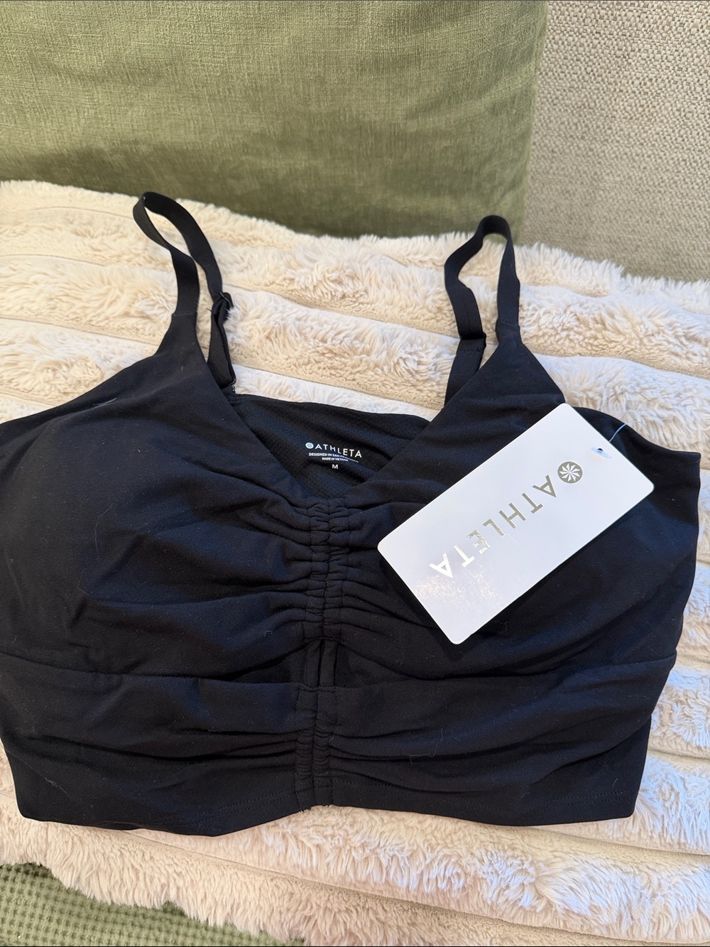 NWT Athleta Black Ruched Adjustable-Strap Sports Bra